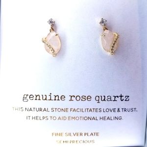 Rhode & Co. Rose Quartz Earrings Silver Plate in Box Love Trust Emotional Heal